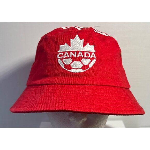 Canada Hat Soccer Red Bucket S/M 100% Cotton Embroidered Maple Leaf Design - Picture 2 of 5